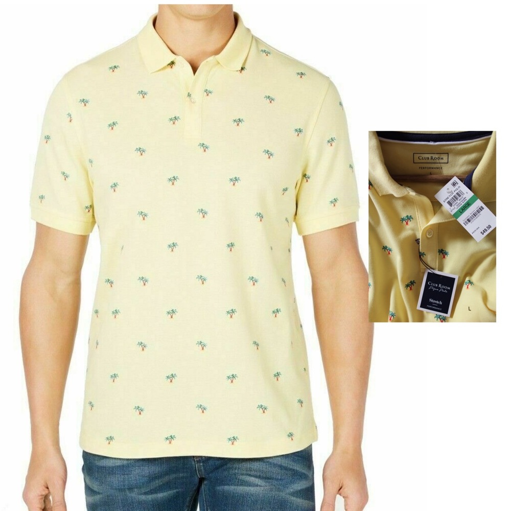 Club Room NWT Tropical Palm Tree Citron Aura Performance Pique Polo Large